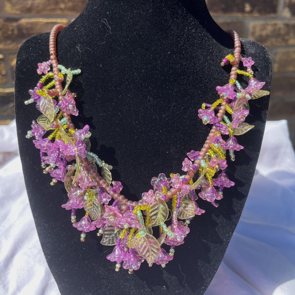 Beaded Flower Necklace, Vintage
